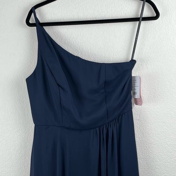 After Six Midnight Navy One-Shoulder Luxe Chiffon Slit Maxi Gown Dress 8 NWT - Picture 8 of 15